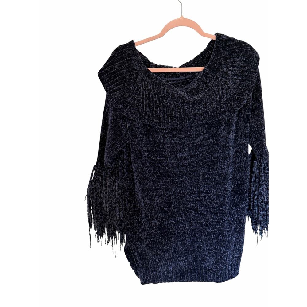 Adore Women's Medium Dark Blue Super Soft Cowl Neck Long Flutter Sleeve Sweater - Picture 7 of 11